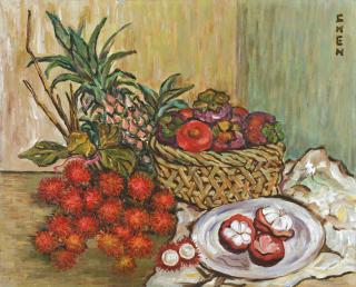 Georgette Chen - Still Life with Rambutans, Mangosteens and Pineapple