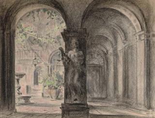 Georgii Kreskent\'Evich Lukomskii - A courtyard at Montefiascone