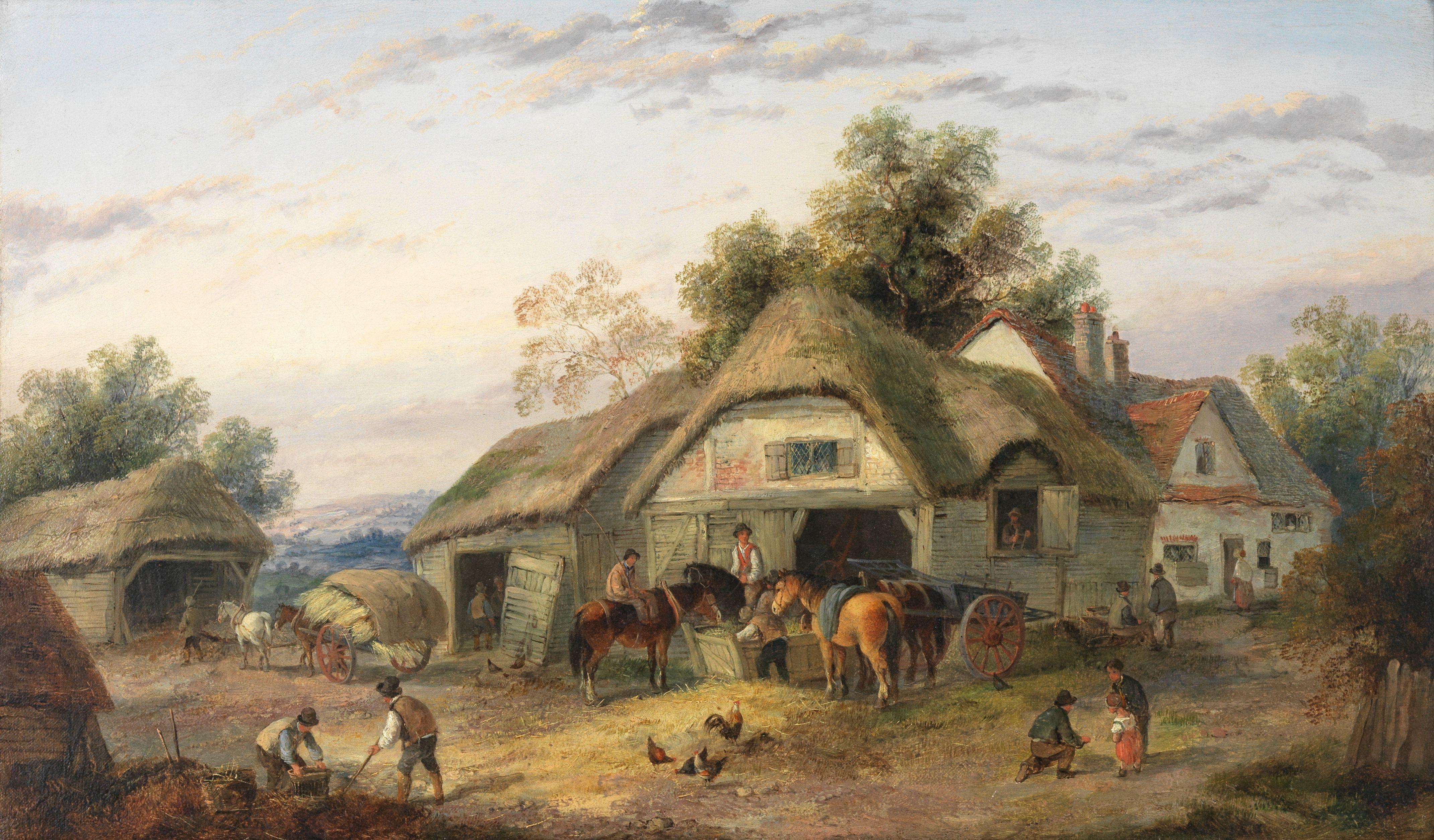Georgina Lara - Farmyard scenes, a pair each 35.9 x 60.6cm (14 1/8 x 23 7/8in). (2)
