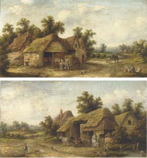 Georgina Lara - Figures Beside A Cottage; And Village Life