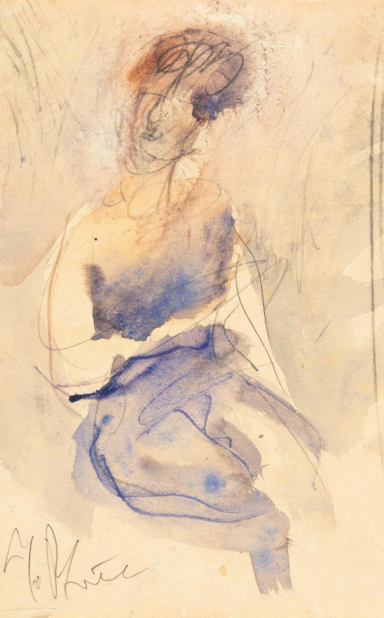 Georgios Bouzianis - 2 Bll.: Sitzende Dame (mit violettem Kleid) – „Sitzende Frau“ (mit rotem Haar, verschränkte Arme)