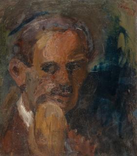 Georgios Bouzianis - Selbstbildnis (Mann mit Hand am Kinn)