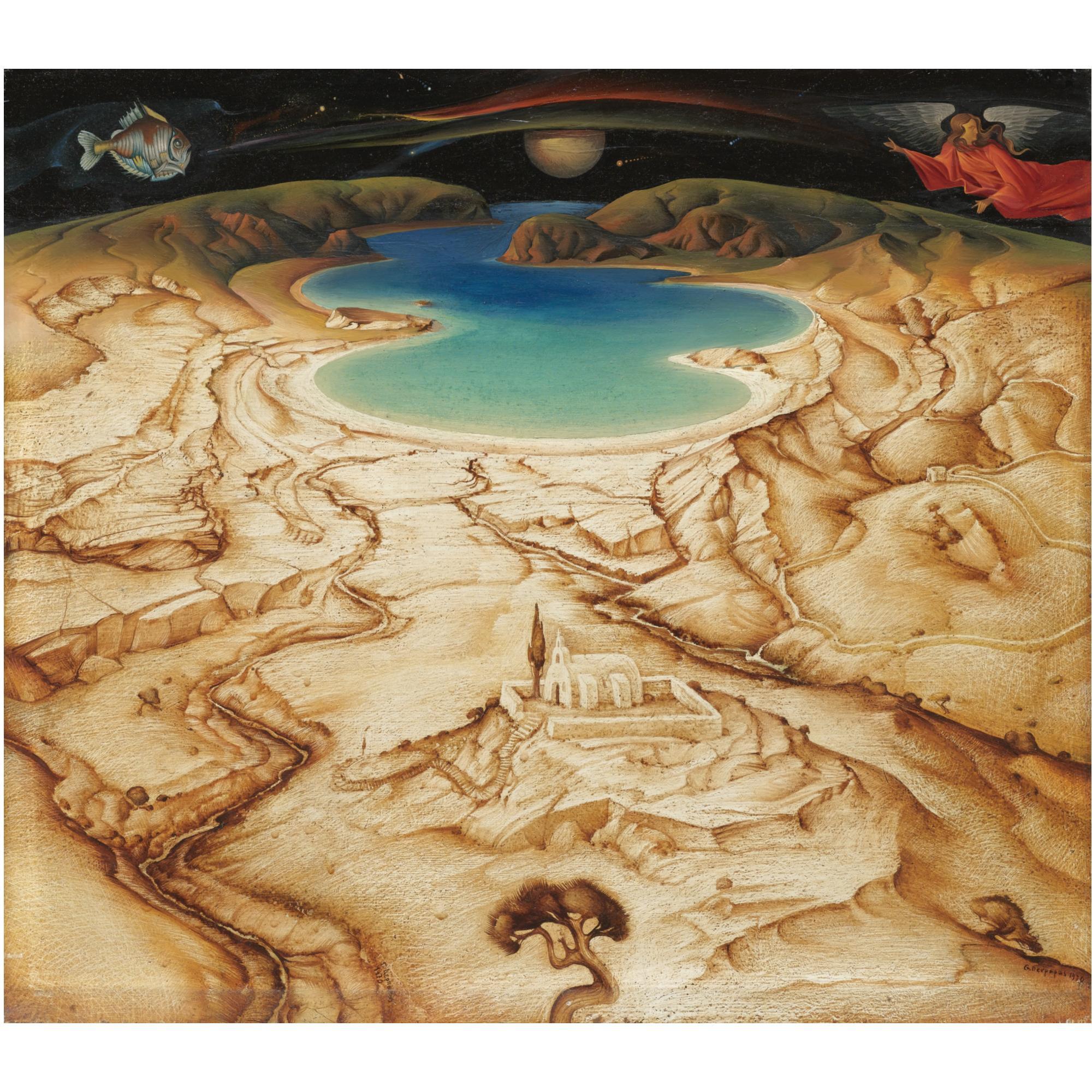 Georgios Derpapas - Greek Landscape With Church And Angel