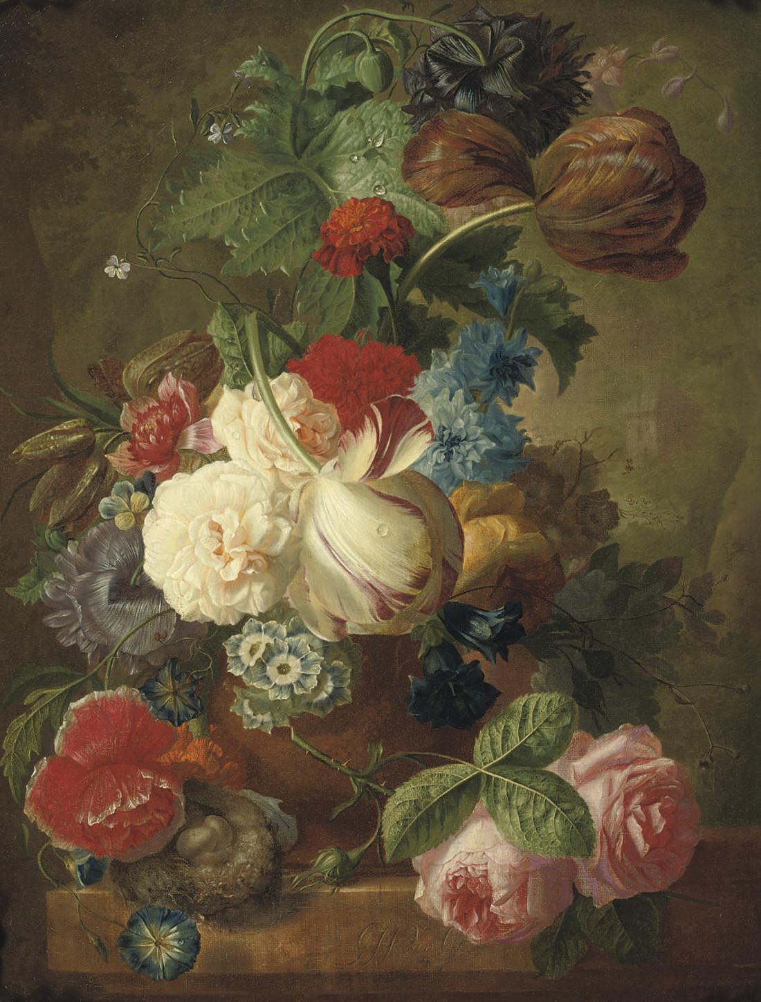 Georgius Jacobus Johannes van Os - A colourful bouquet with tulips and roses