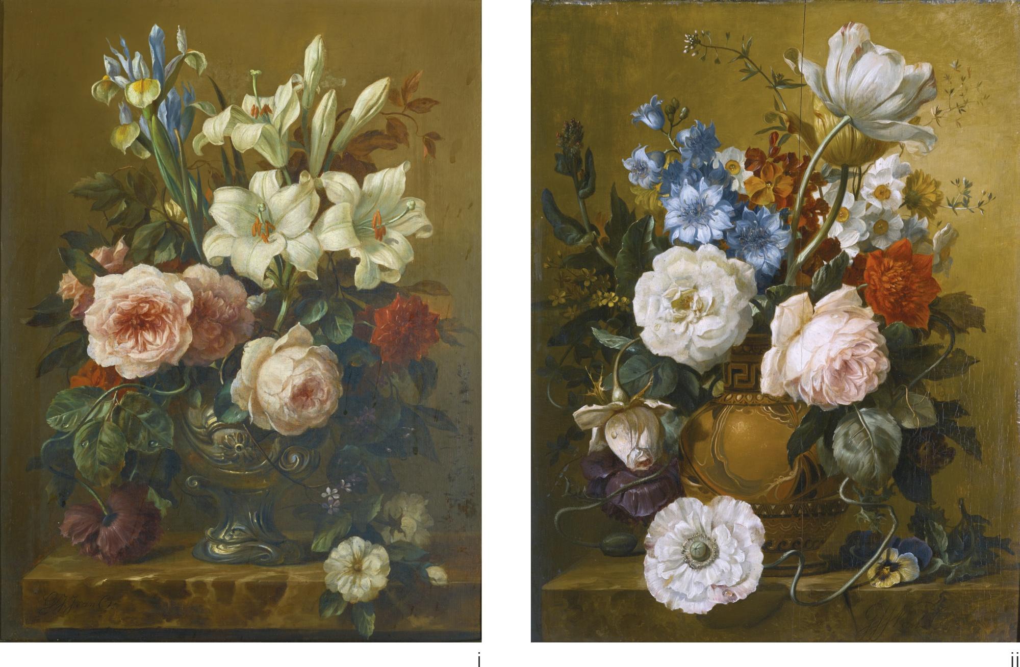 Georgius Jacobus Johannes Van Os - Dutch two Still Lifes With Summer Flowers