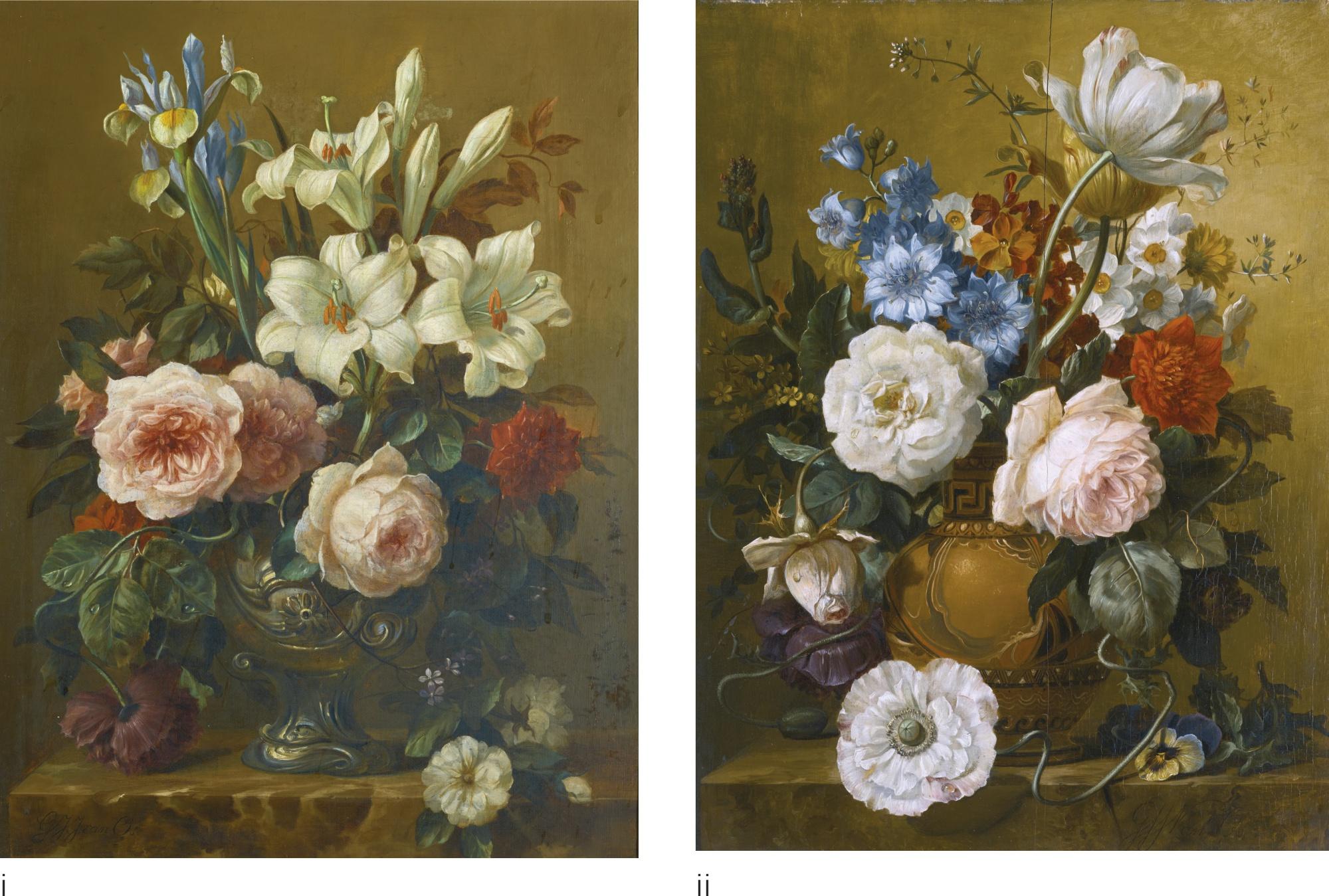 Georgius Jacobus Johannes van Os - Dutch two Still Lifes With Summer Flowers