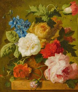 Georgius Jacobus Johannes Van Os - Stillleben mit Rosen und Mohn.