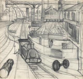 Georgiy Grigorievich Nissky - Two sketches: Railway (with a sketch of a dog on verso) and female portrait