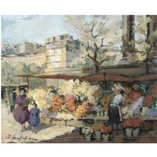 Georgy Alexandrovich Lapchine - Flower Market At La Madeleine