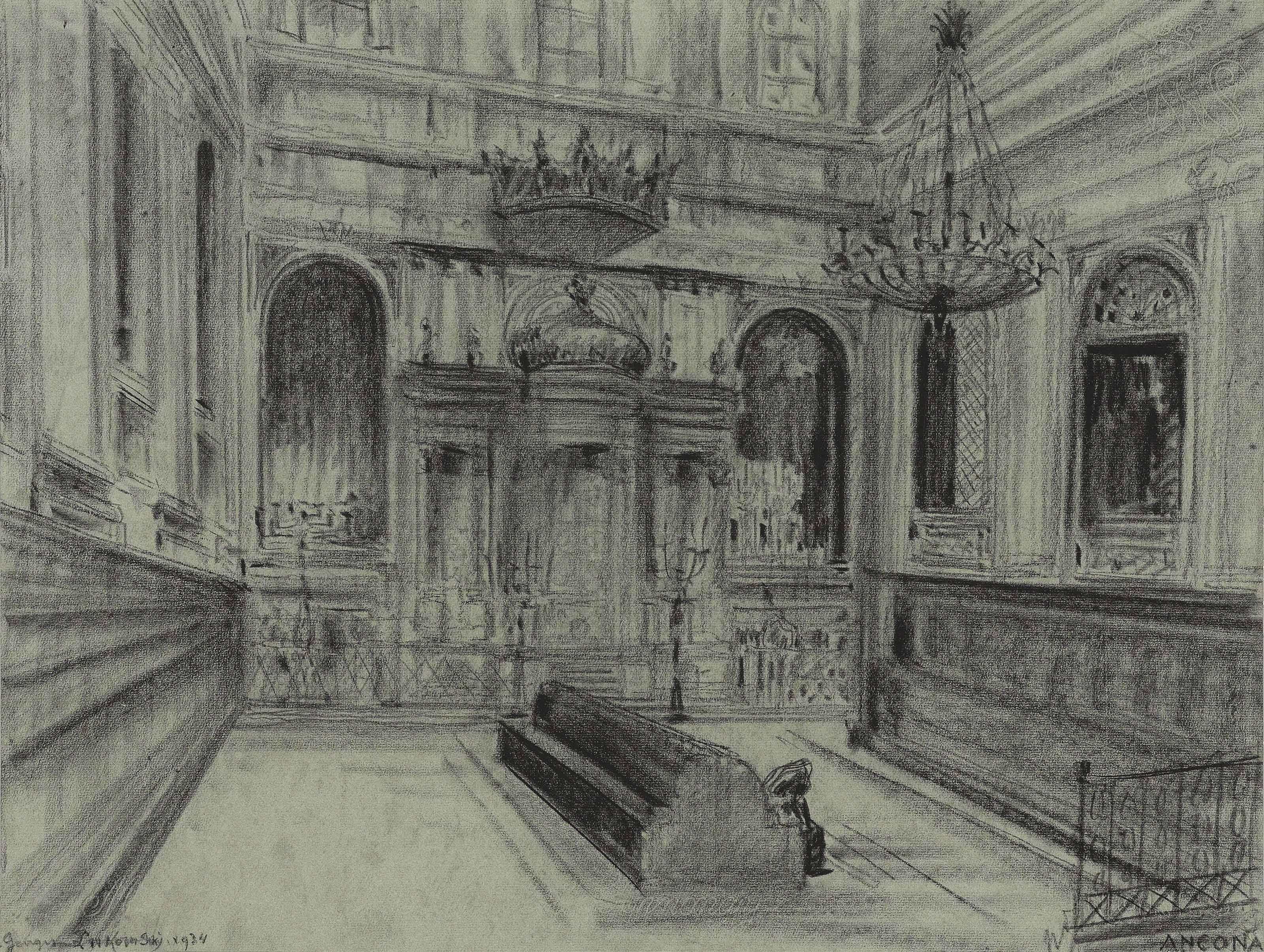 Georgy Lukomski - The interior of the Levantine synagogue, Ancona