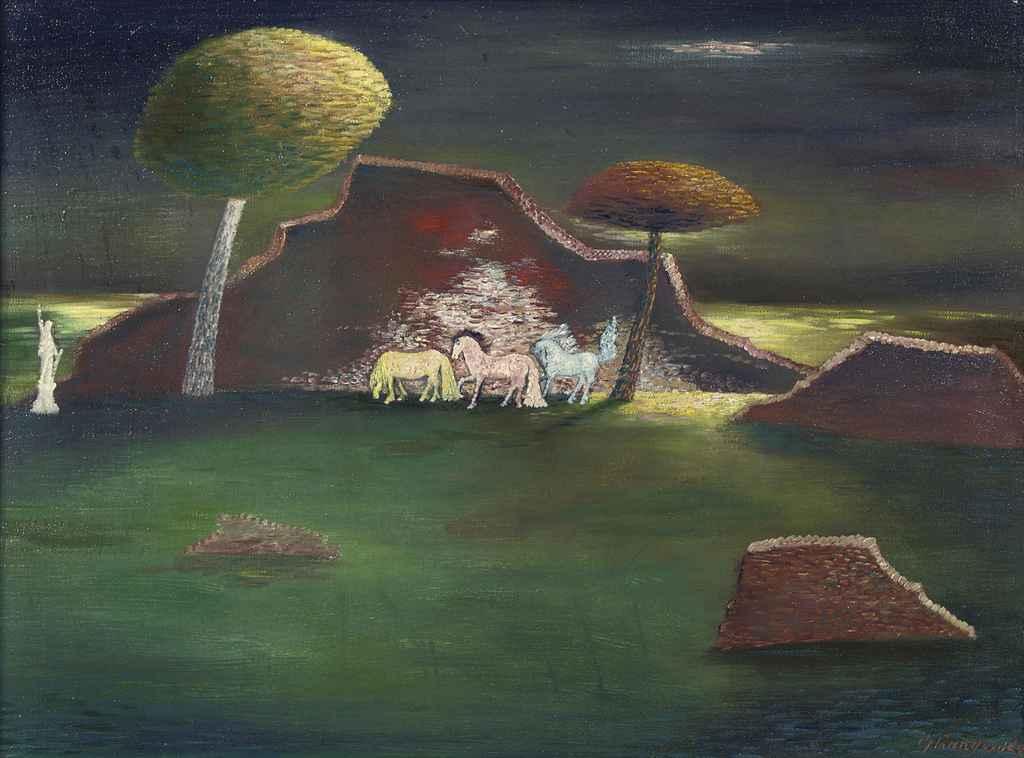 Ger Langeweg - Paarden bij Ruïne