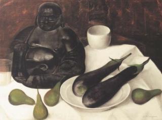 Ger Langeweg - Stilleven met peren en buddha