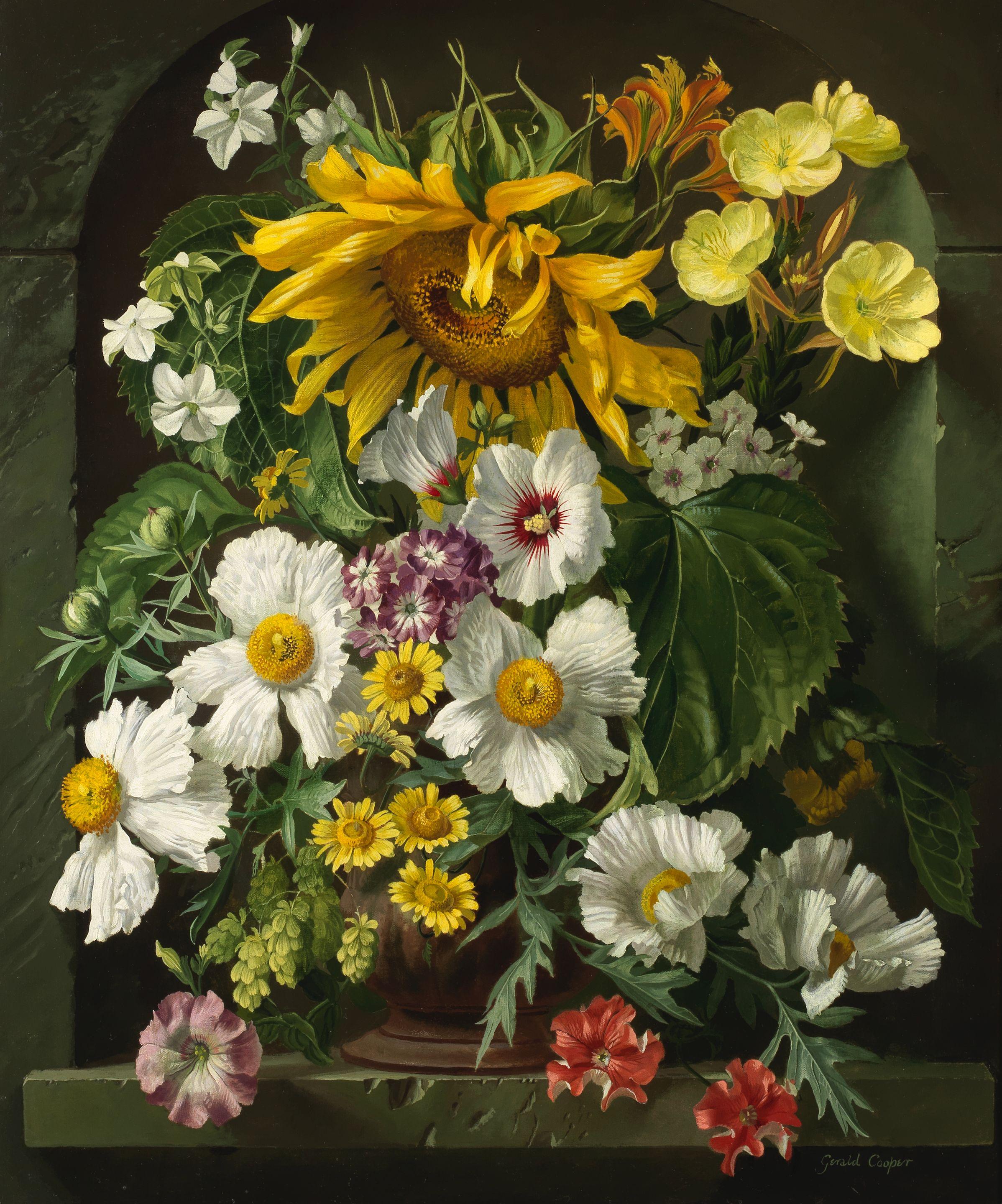 Gerald A. Cooper - An abundant still life of daisies and a sunflower