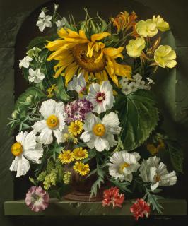 Gerald A. Cooper - An abundant still life of daisies and a sunflower
