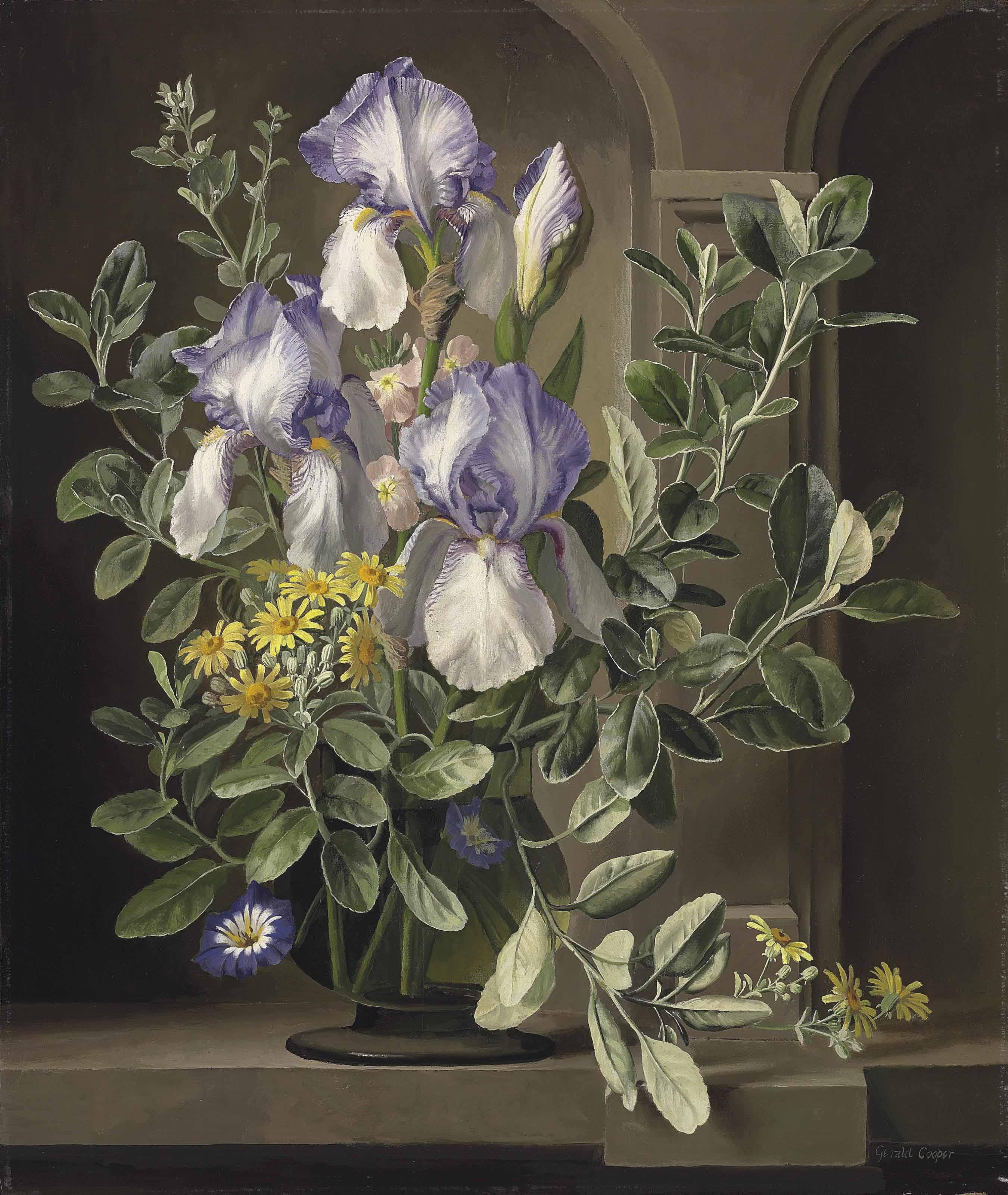 Gerald A. Cooper - Flags And Morning Glory In An Alcove