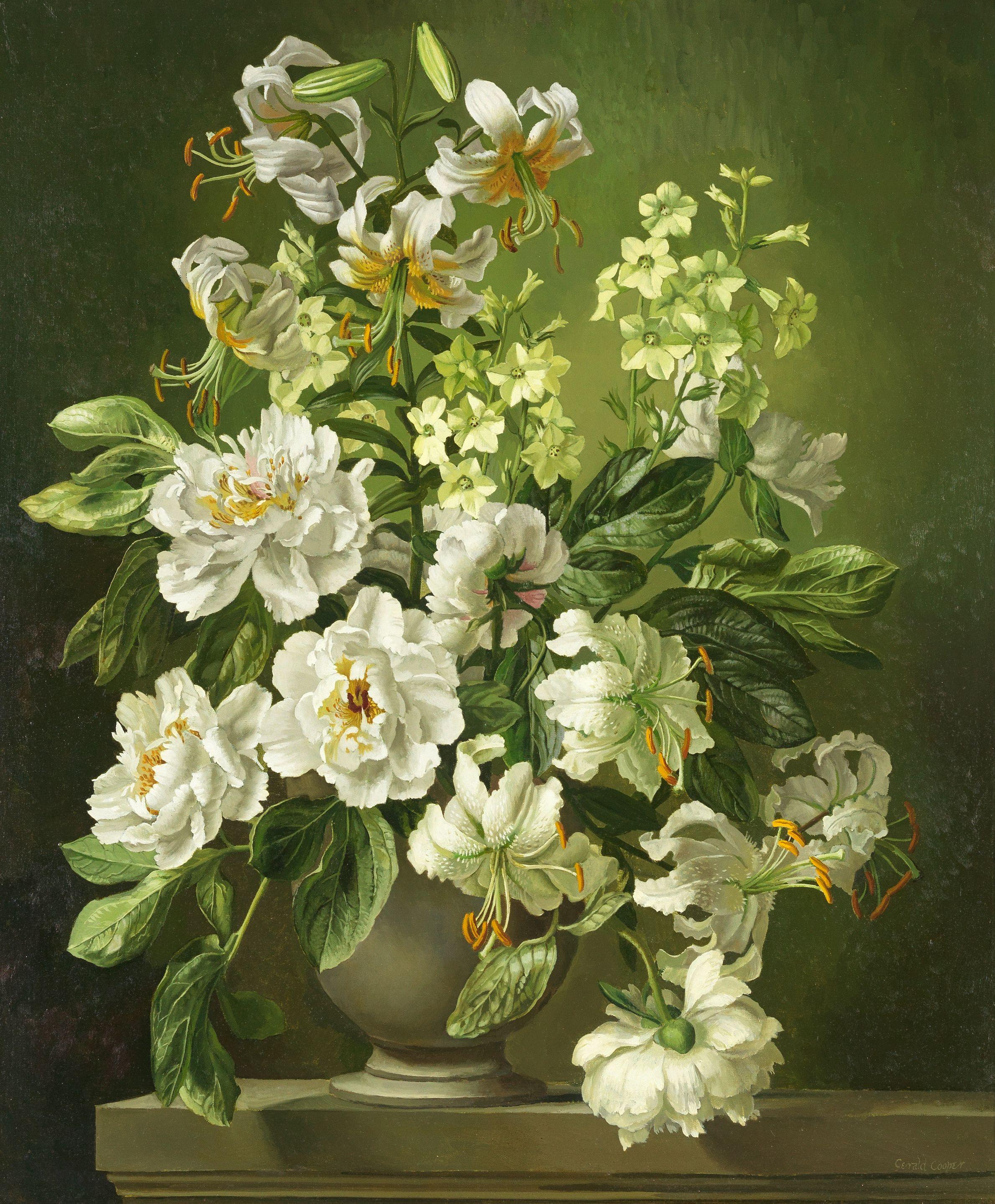Gerald A. Cooper - Still Life Of White Lilies And Peonies