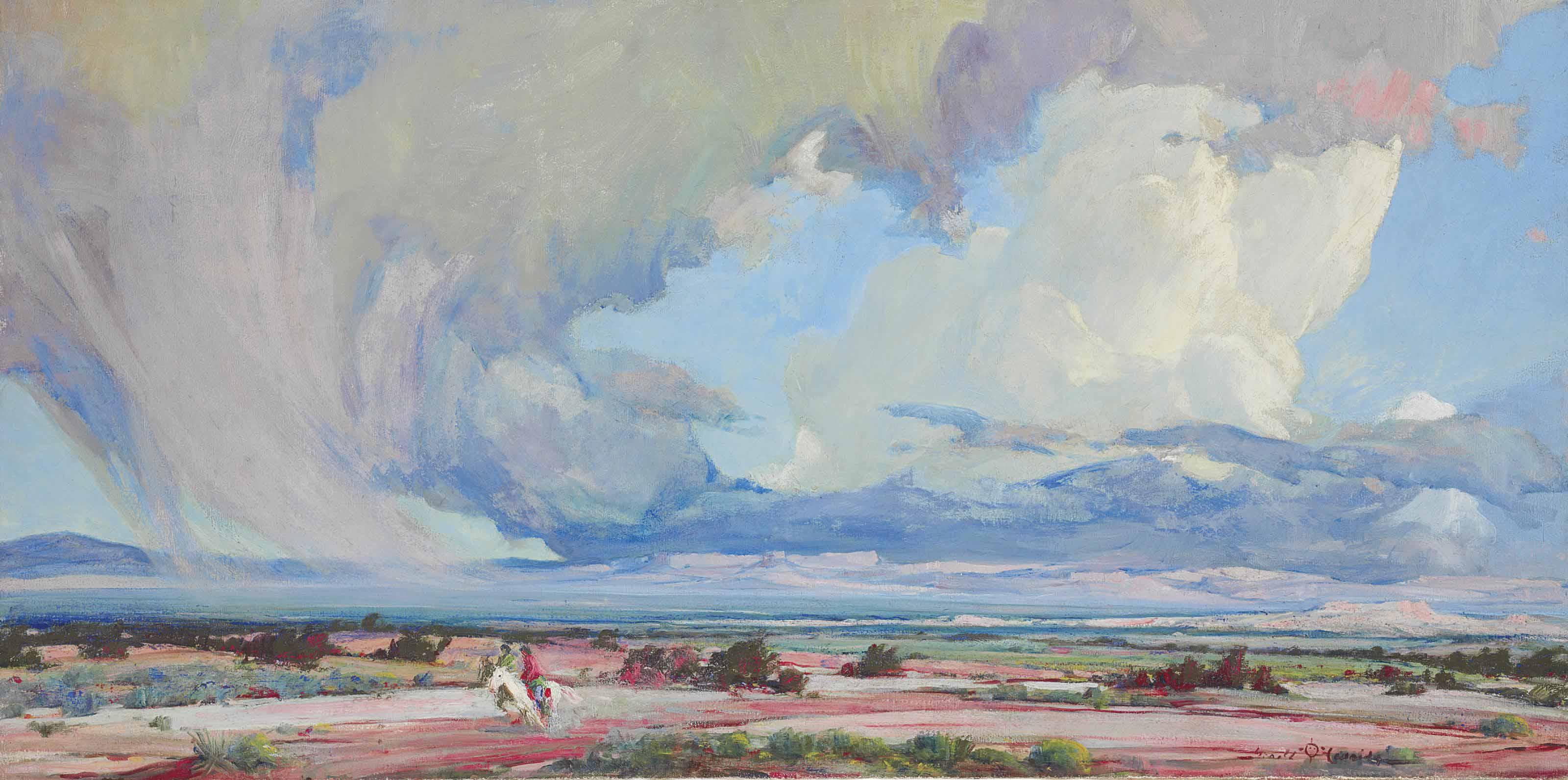 Gerald Cassidy - Two Indians Racing Before a Storm
