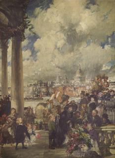 Gerald Edward Moira, P.R.O.I., V.P.R.W.S., R.W.A., - Market scene, south of the Thames