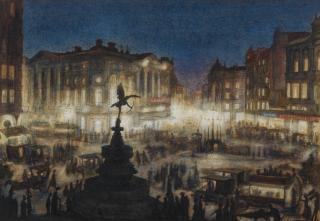 Gerald Leslie Brockhurst R.A., R.P., R.E. - Piccadilly by Night 26 x 36.2 cm. (10 1/4 x 14 1/4 in.)