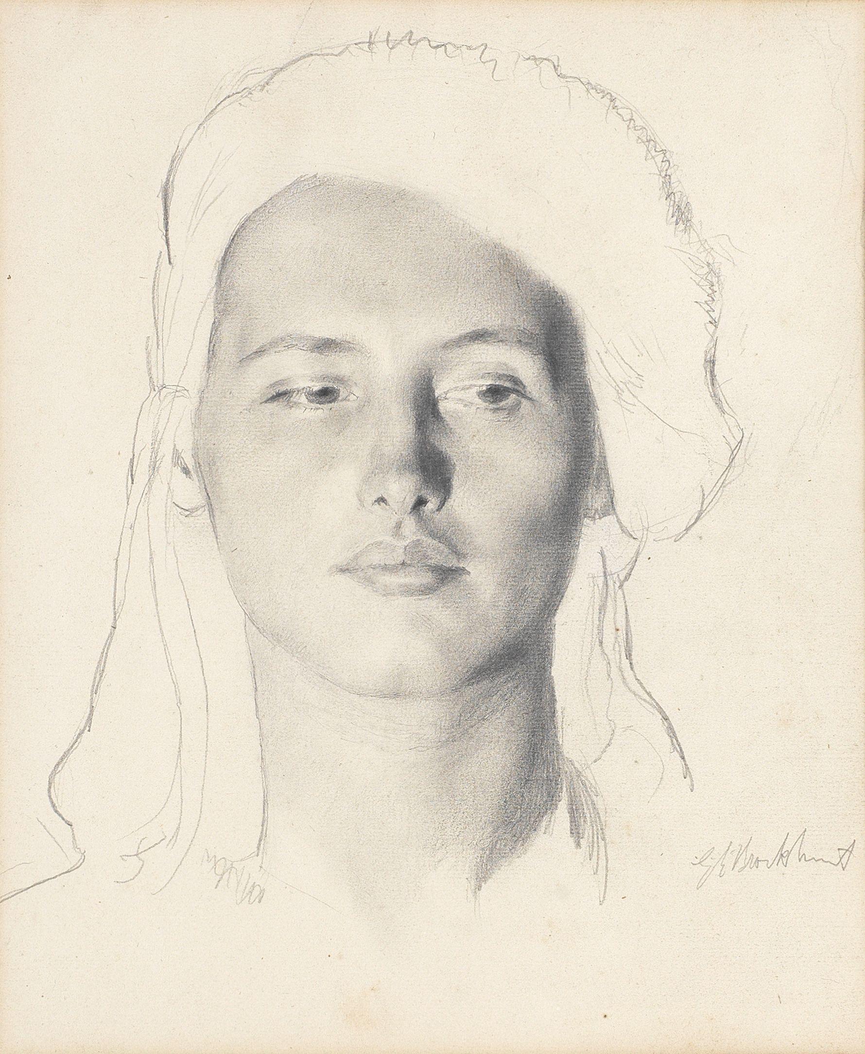Gerald Leslie Brockhurst R.A., R.P., R.E. - Portrait study of a lady 25.1 x 20 cm. (9 7/8 x 7 7/8 in.)