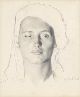 Gerald Leslie Brockhurst R.A., R.P., R.E. - Portrait study of a lady 25.1 x 20 cm. (9 7/8 x 7 7/8 in.)