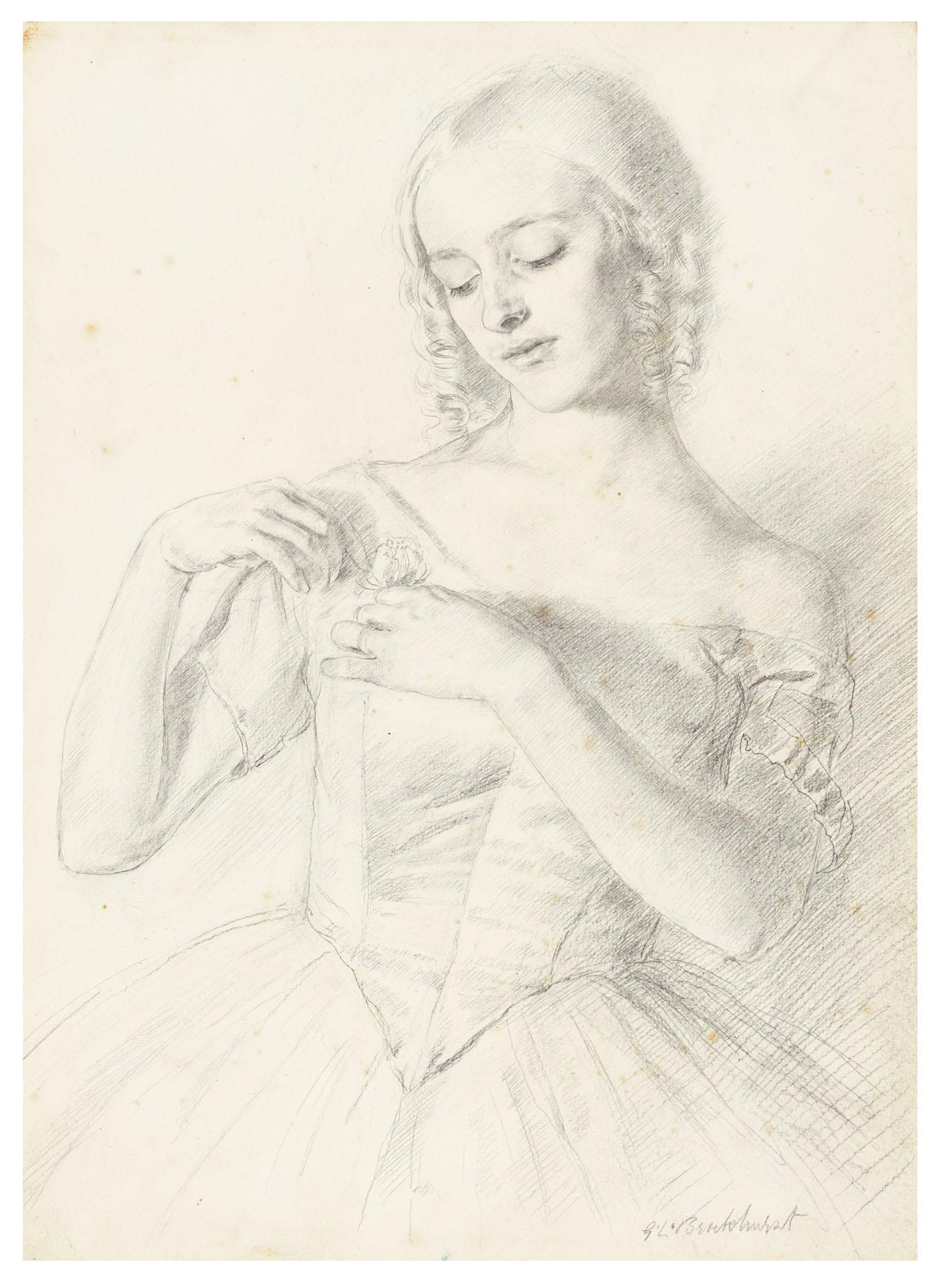 Gerald Leslie Brockhurst, R.A. - Nadejda, a Russian ballet dancer (recto); and Study of a male head (verso)