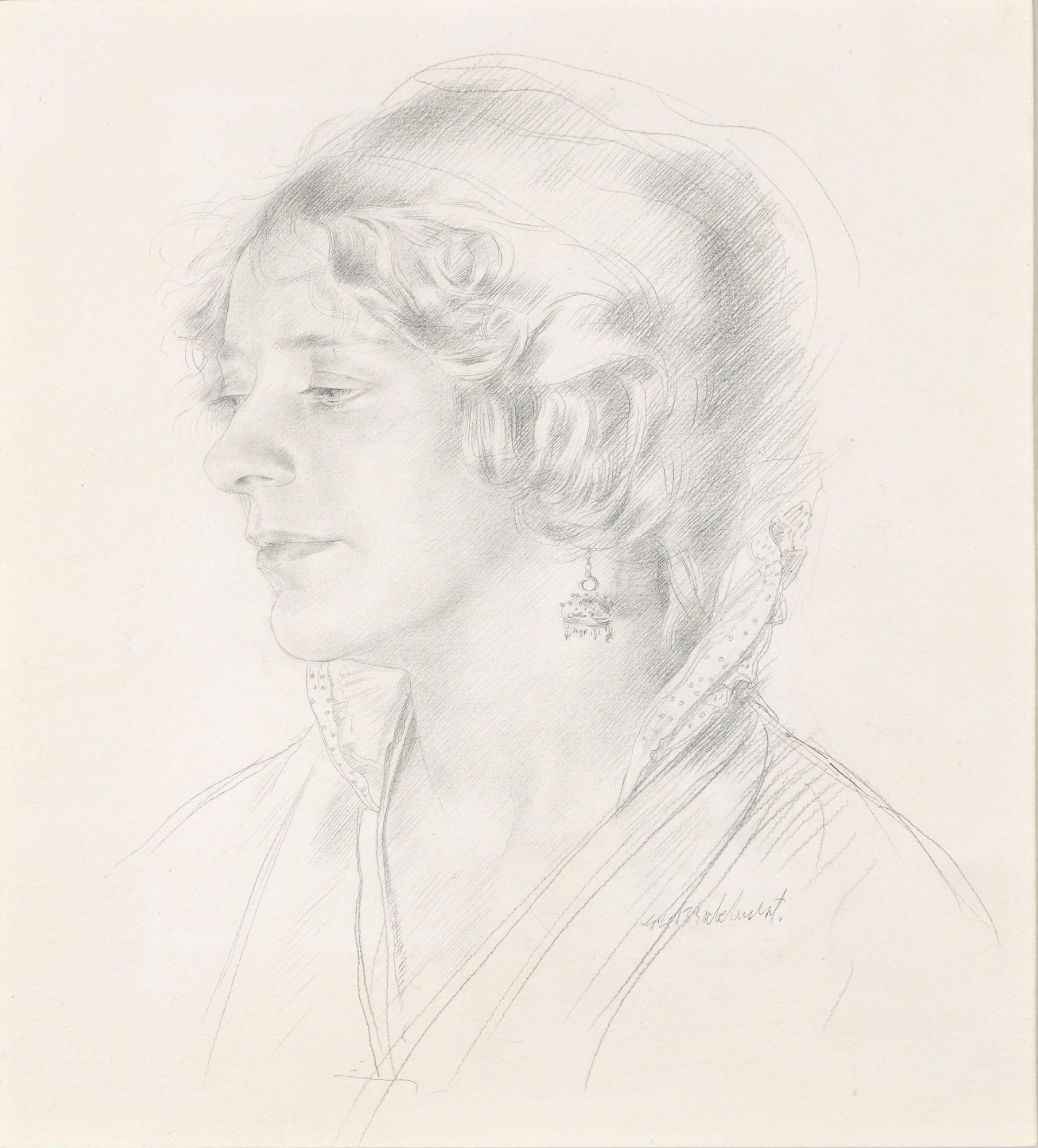 Gerald Leslie Brockhurst, R.A - Woman With An Earring