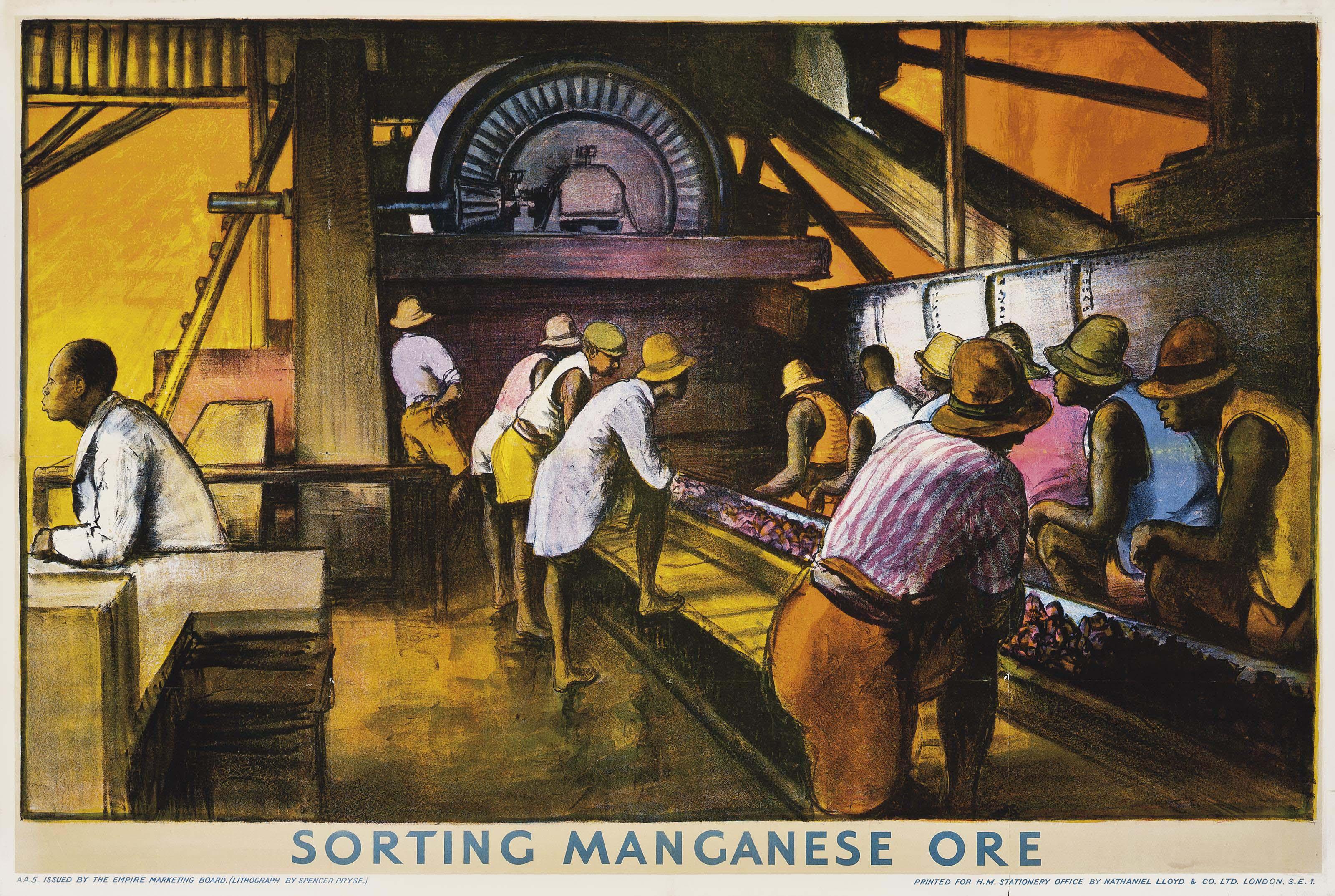 Gerald Spencer Pryse - Sorting Manganese Ore, Empire Marketing Board