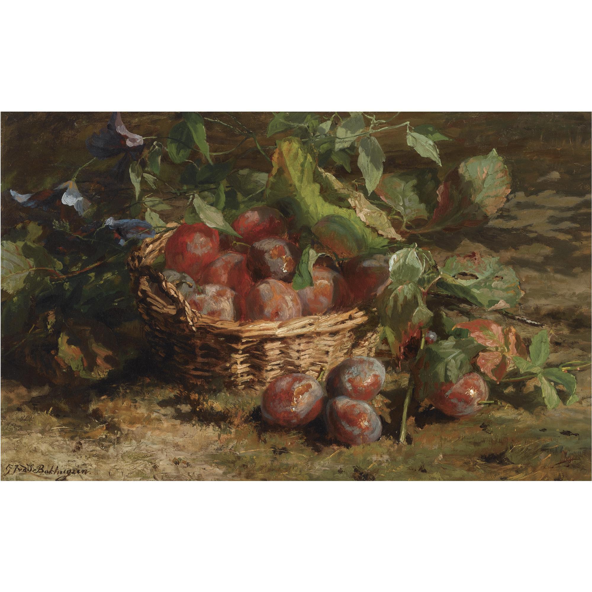 Geraldina Jacoba van de Sande Bakhuyzen - Dutch A Still Life With Plums In A Basket
