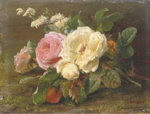 Geraldine Jacoba van de Sande Bakhuyzen - A bunch of pink and white roses