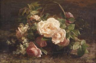Geraldine Jacoba Van De Sande Bakhuyzen - Pink Roses In A Basket