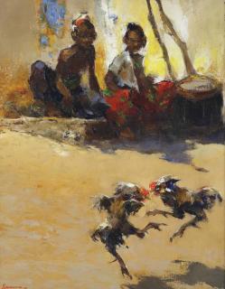 Gerard Adolfs - Spectateurs au combat de coqs, Madoura