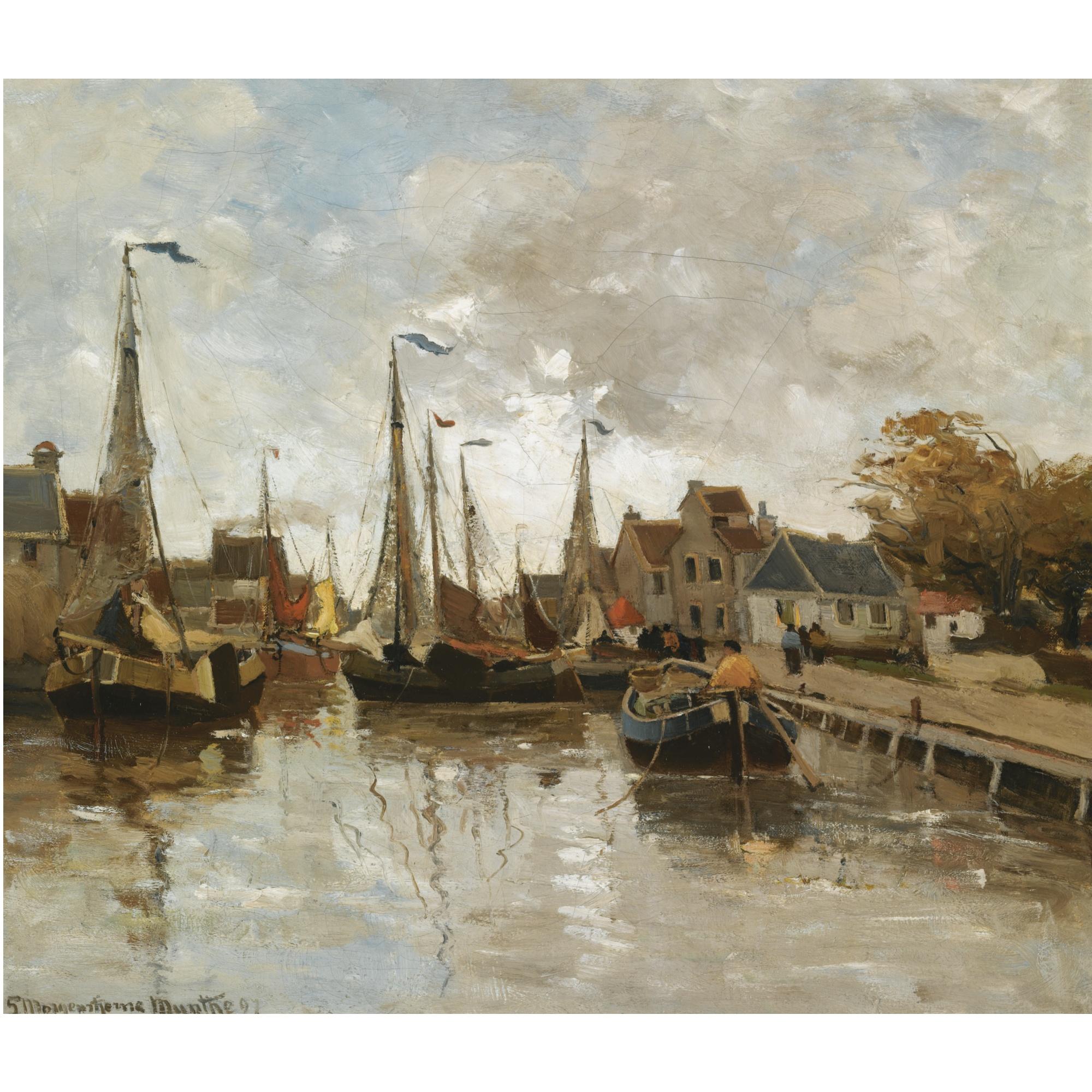 Gerard Arij Ludwig Morgenstjerne Munthe - Dutch a View Of A Small Harbour, Possibly Katwijk