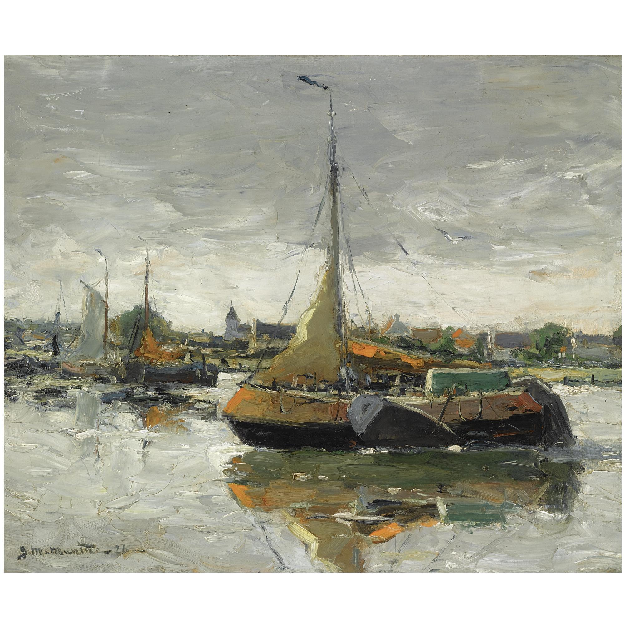 Gerard Arij Ludwig Morgenstjerne Munthe - Dutch Fishing Boats In The Harbour Near Hengst, Belgium