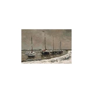 Gerard Arij Ludwig Morgenstjerne Munthe - Snow Covered Boats In The Harbour Of Katwijk