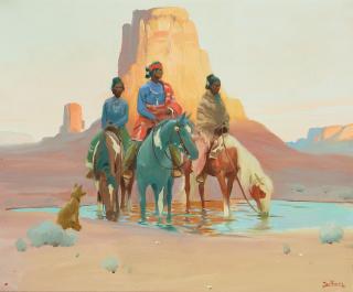 Gerard Curtis Delano - Navajos at a Waterhole 18 x 22 in. framed 25 1/2 x 29 1/2 in.