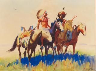 Gerard Curtis Delano - Sioux Scouts sight 13 1/2 x 17 1/2 in. framed 23 1/2 x 27 in.