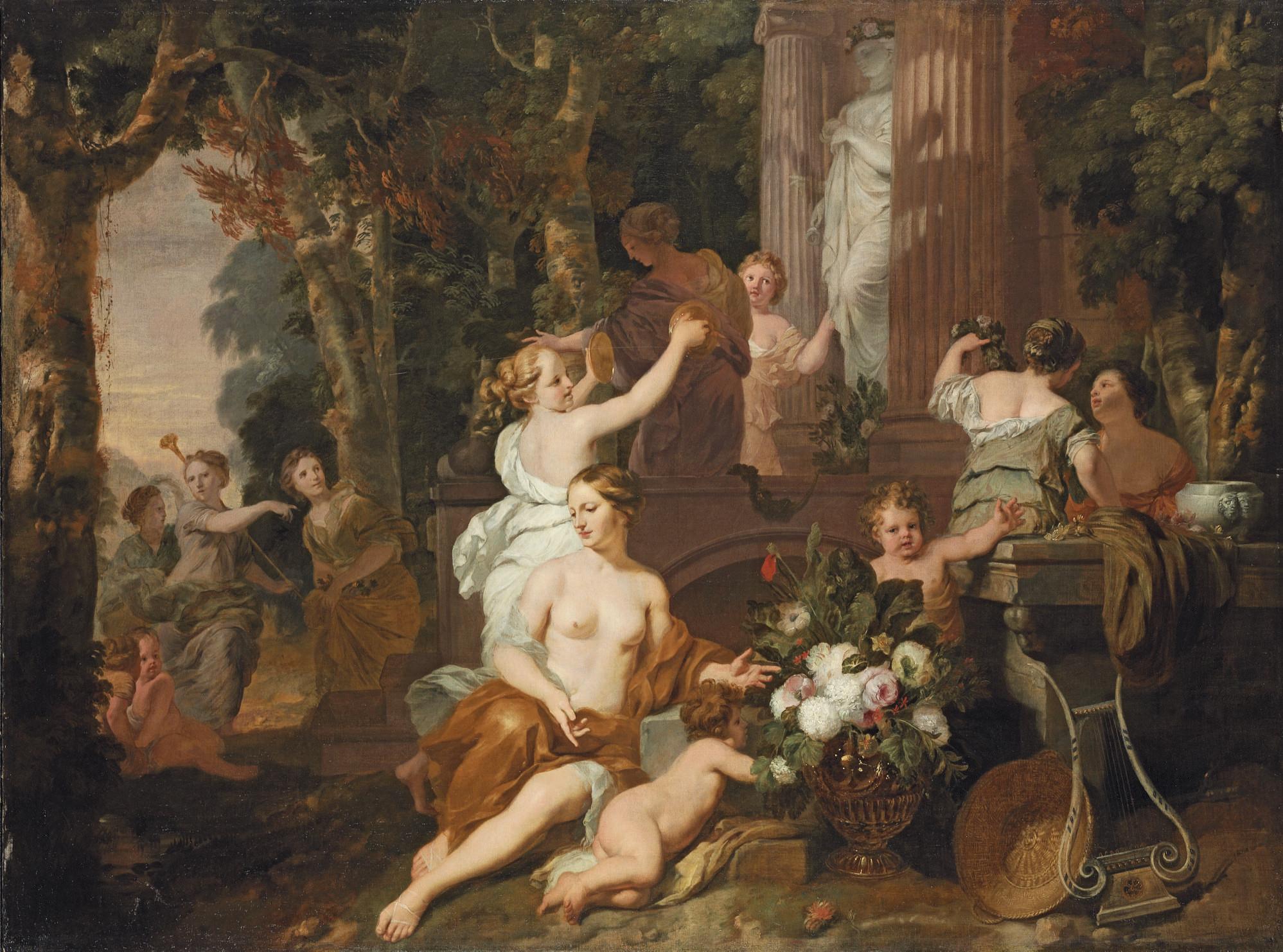 Gérard de Lairesse - Nymphs and Bacchantes paying homage at the temple of Flora