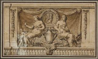 Gerard De Lairesse - Panneau décoratif: Deux femmes assises autour d\'un vase