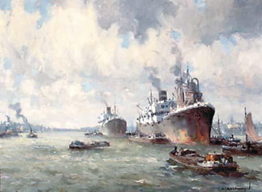 Gerard Delfgaauw - Cargo ships at Rotterdam harbour