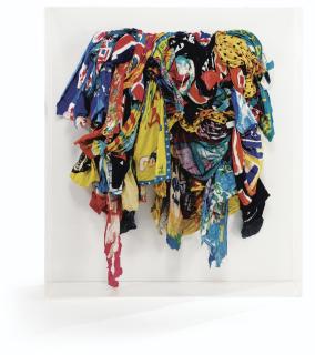 Gérard Deschamps - Super Japman Signed, Titled And Dated 1962 On The Back; Fabrics Mounted On Canvas In A Plexiglass Box