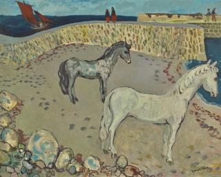 Gerard Dillon - Horses At The Harbour Wall