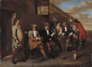 Gerard Hoet II - Elegant Company Smoking And Drinking Outside An Inn