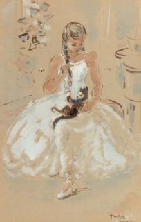 Gerard Hordijk - Ballerina playing with a cat