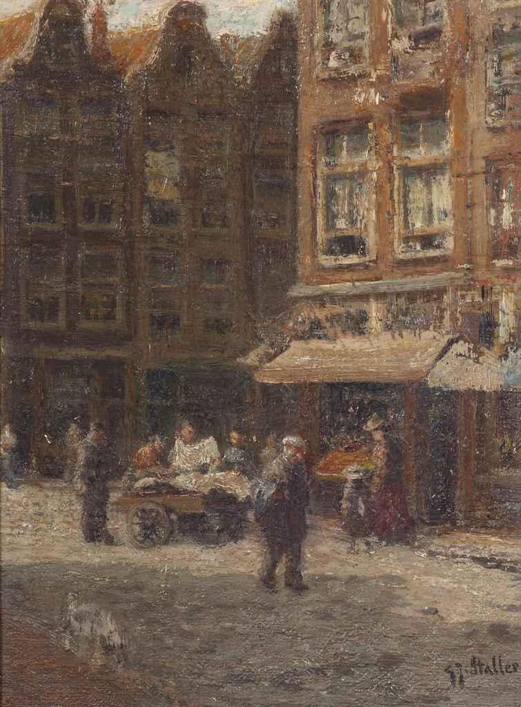 Gerard Johan Staller - An Amsterdam street scene