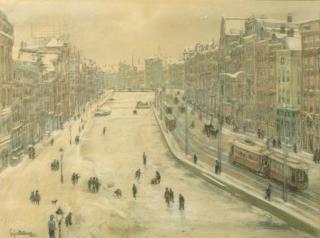 Gerard Johan Staller - Rokin in 1906: Iceskating on the Rokin, Amsterdam