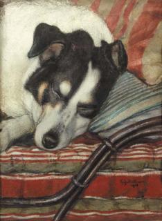Gerard Johan Staller - Slapende hond: A dog asleep
