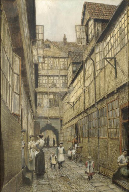 Gerard Johan Staller - Women Conversing In The Fingergang Hof, Hamburg