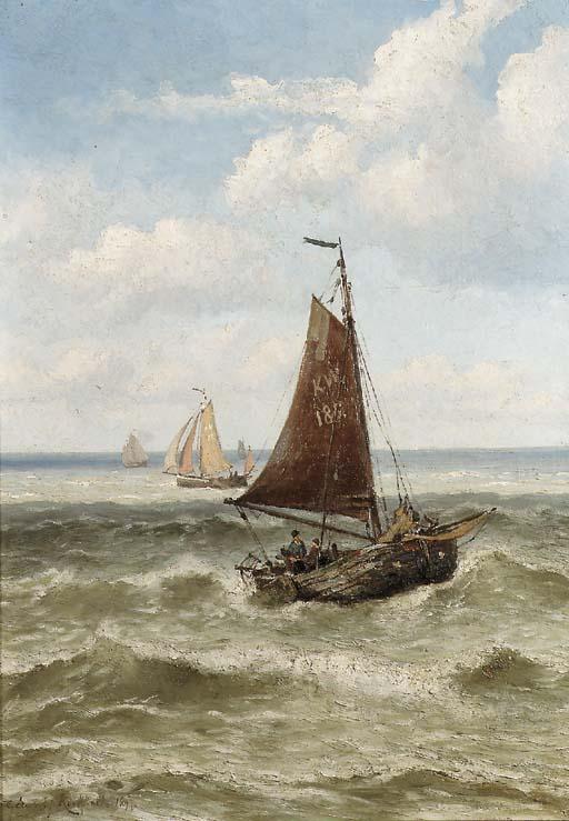 Gerard Koekkoek - Katwijker bomschuiten in open water