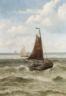 Gerard Koekkoek - Katwijker bomschuiten in open water